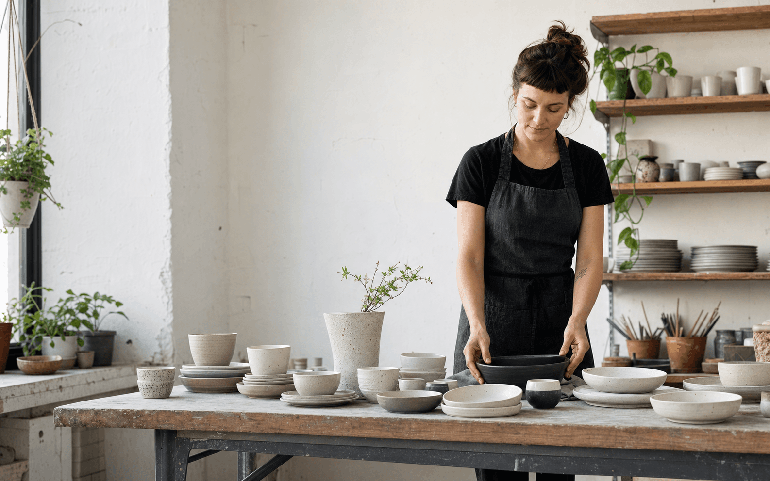 Independent business owner working in her studio
