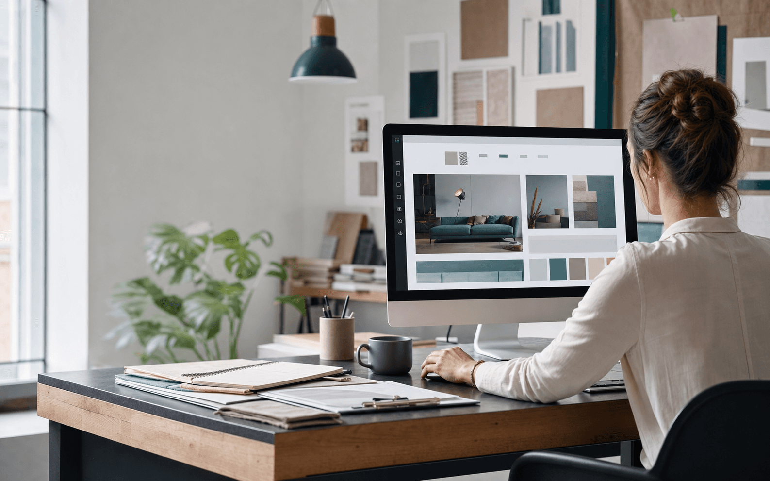 Business owner reviewing her website in the studio